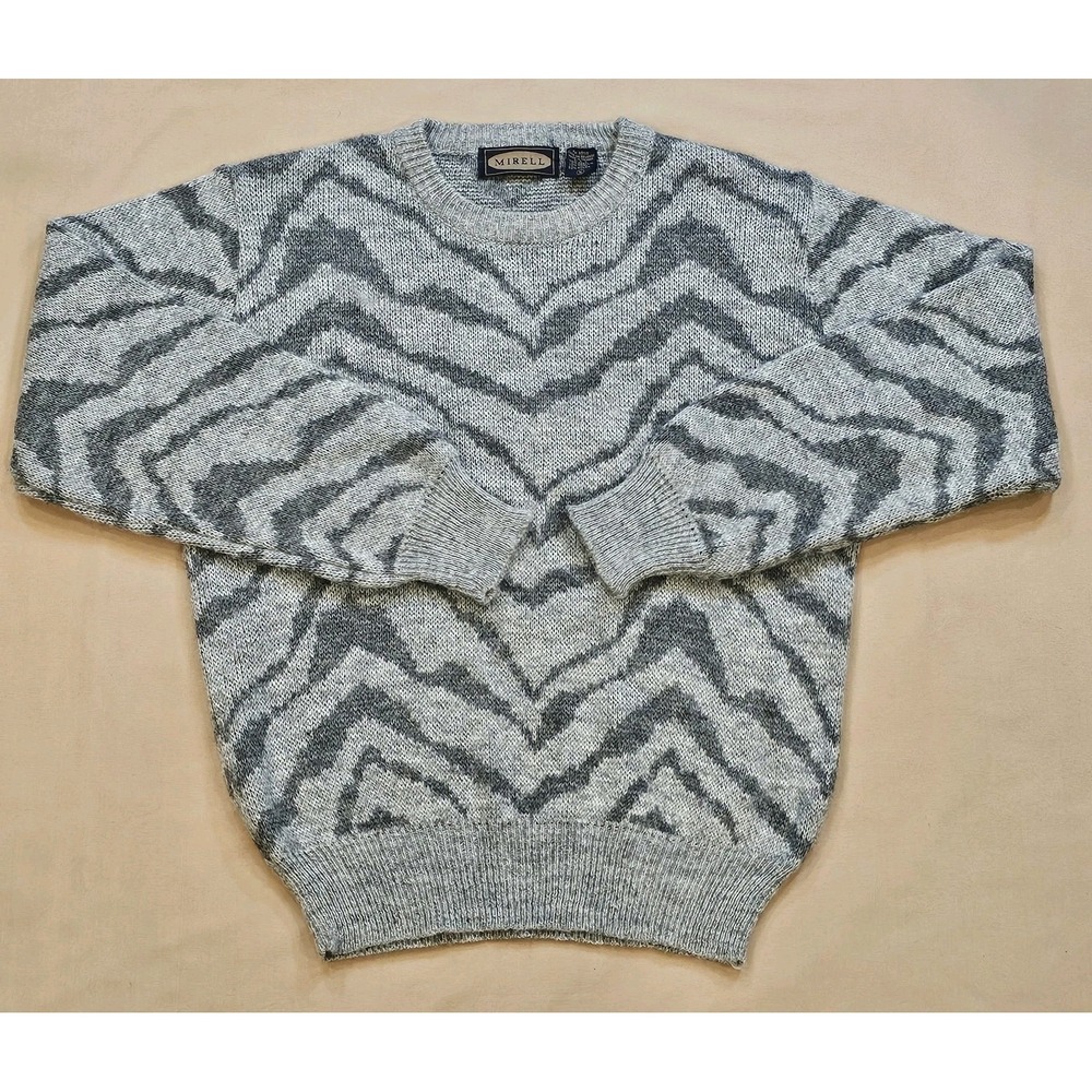 Mirell Knit Sweater Mens S Wool Blend Pullover Crewneck 90s Zebra‎ Vintage